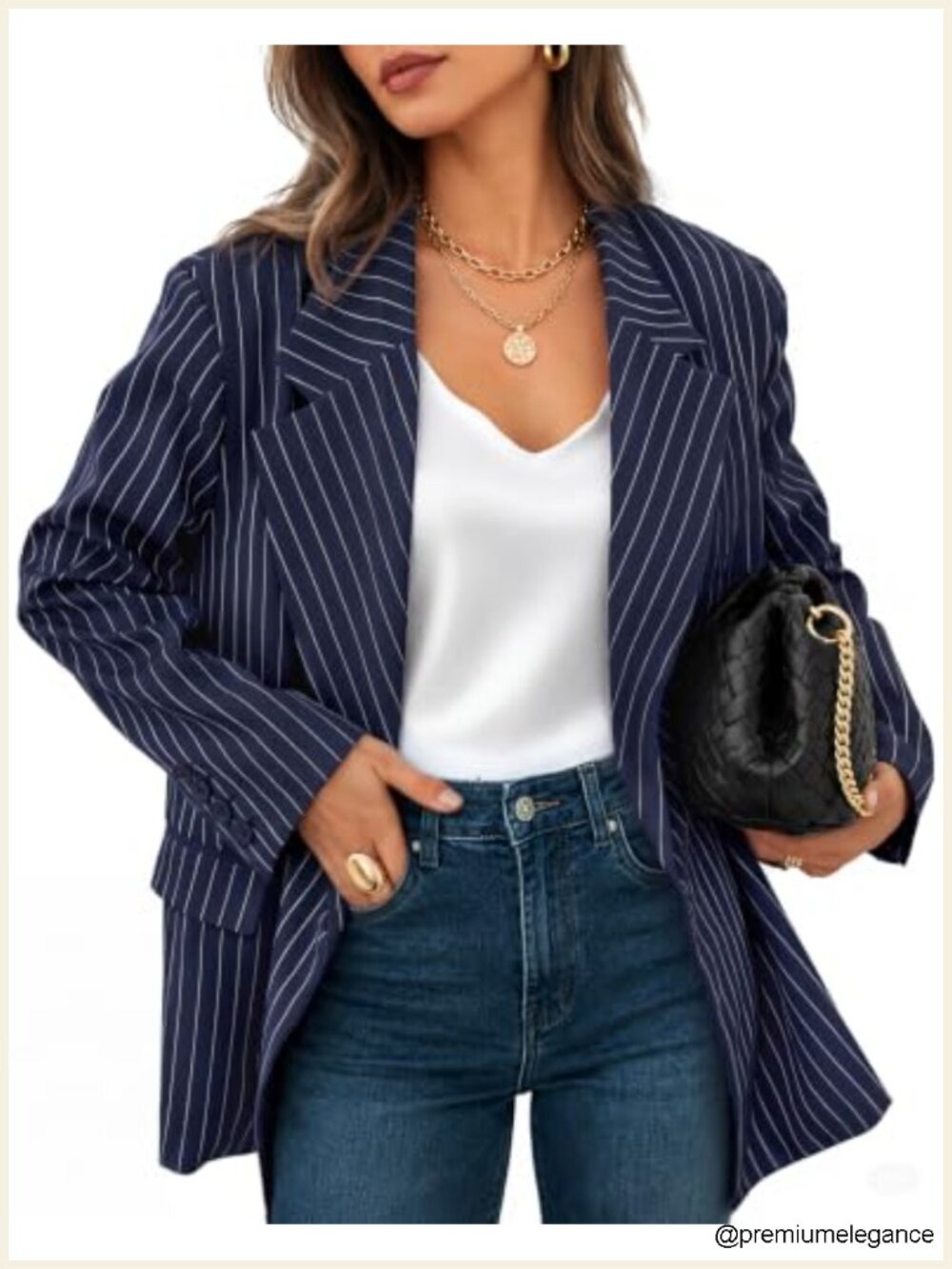Business Casual Striped Blazer Jacket for Women Lightweight Long Sleeve